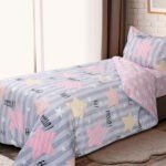 Σετ κουβερλί μονό Chat Art 6100  160x240  Γκρι,Ροζ   Beauty Home