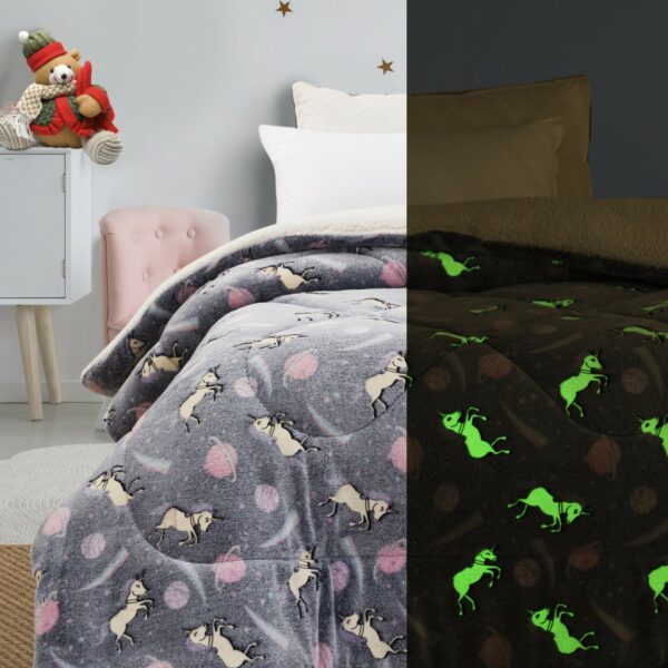 Κουβερτοπάπλωμα Ημίδιπλο Φωσφοριζέ 160×220 Cosmin Unicorns