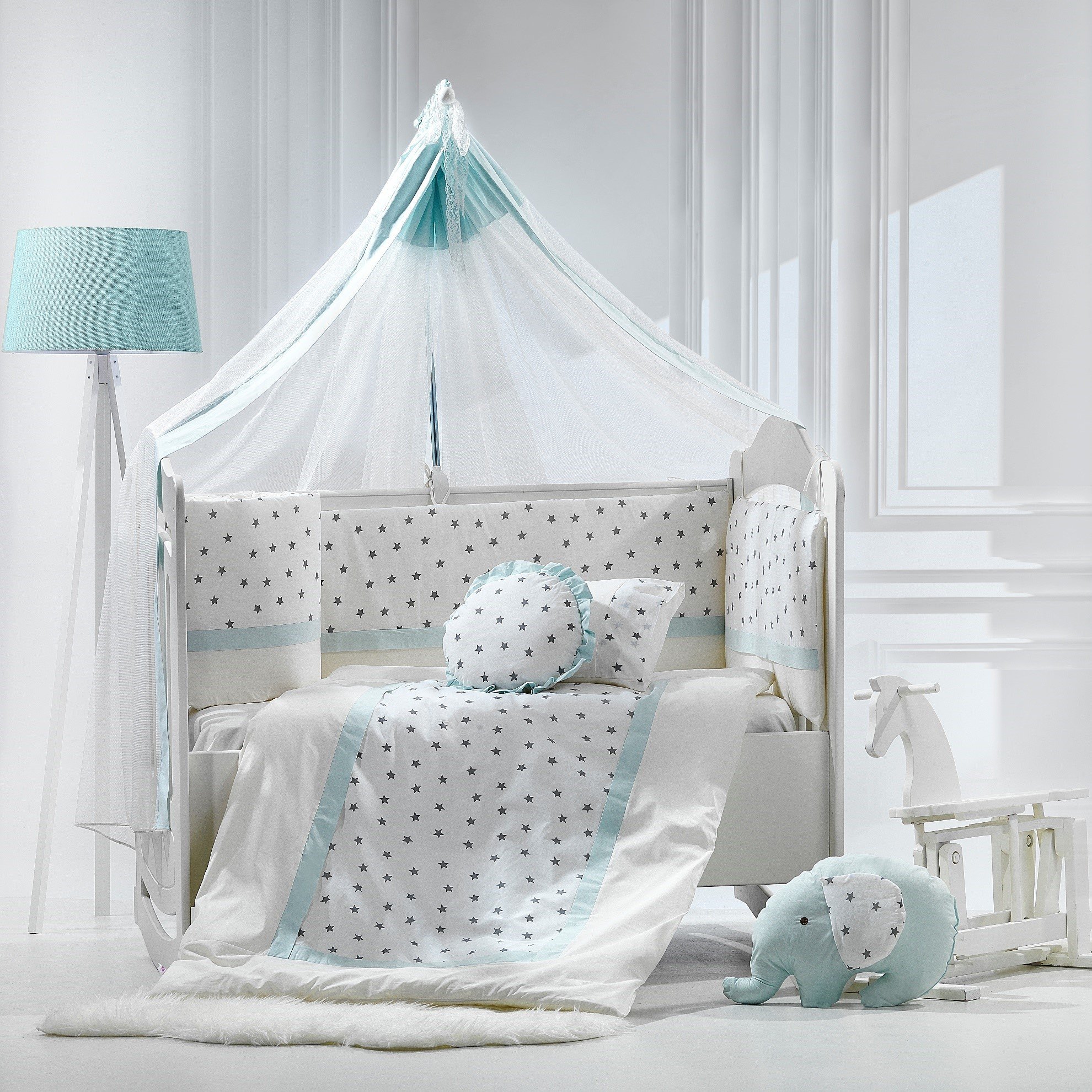 8054-800.. Σετ προίκας Κούνιας 9 τεμαχίων Elephant Μέντα ABO - Image 1