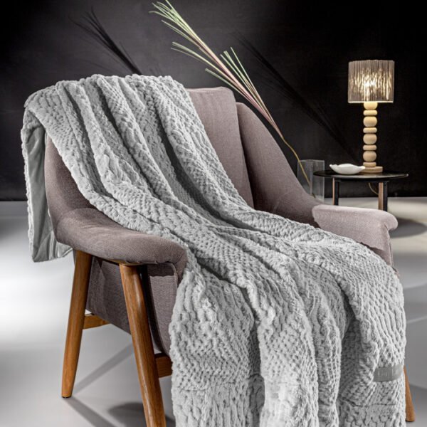 Σετ Ριχτάρι Γούνινο Πολυθρόνας 130x170 & Μαξιλαροθήκη 48x48 Διακόσμησης Guy Laroche Crusty Silver