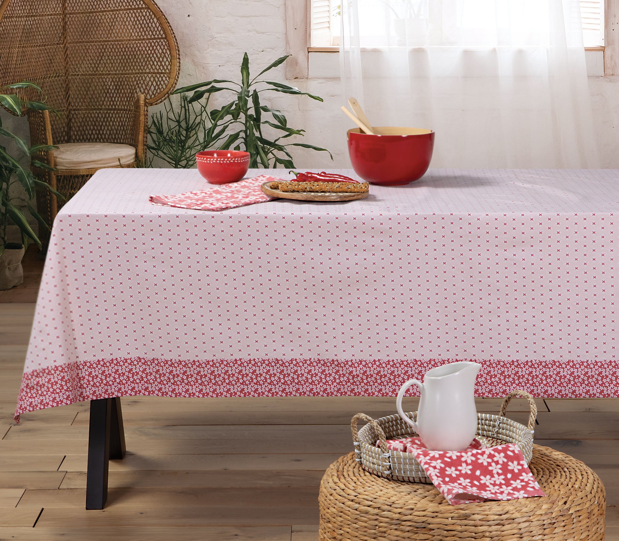 5205495497709 Αλέκιαστο Τραπεζομάντηλο 140×140 Nef Nef Tradition Pink - Image 1