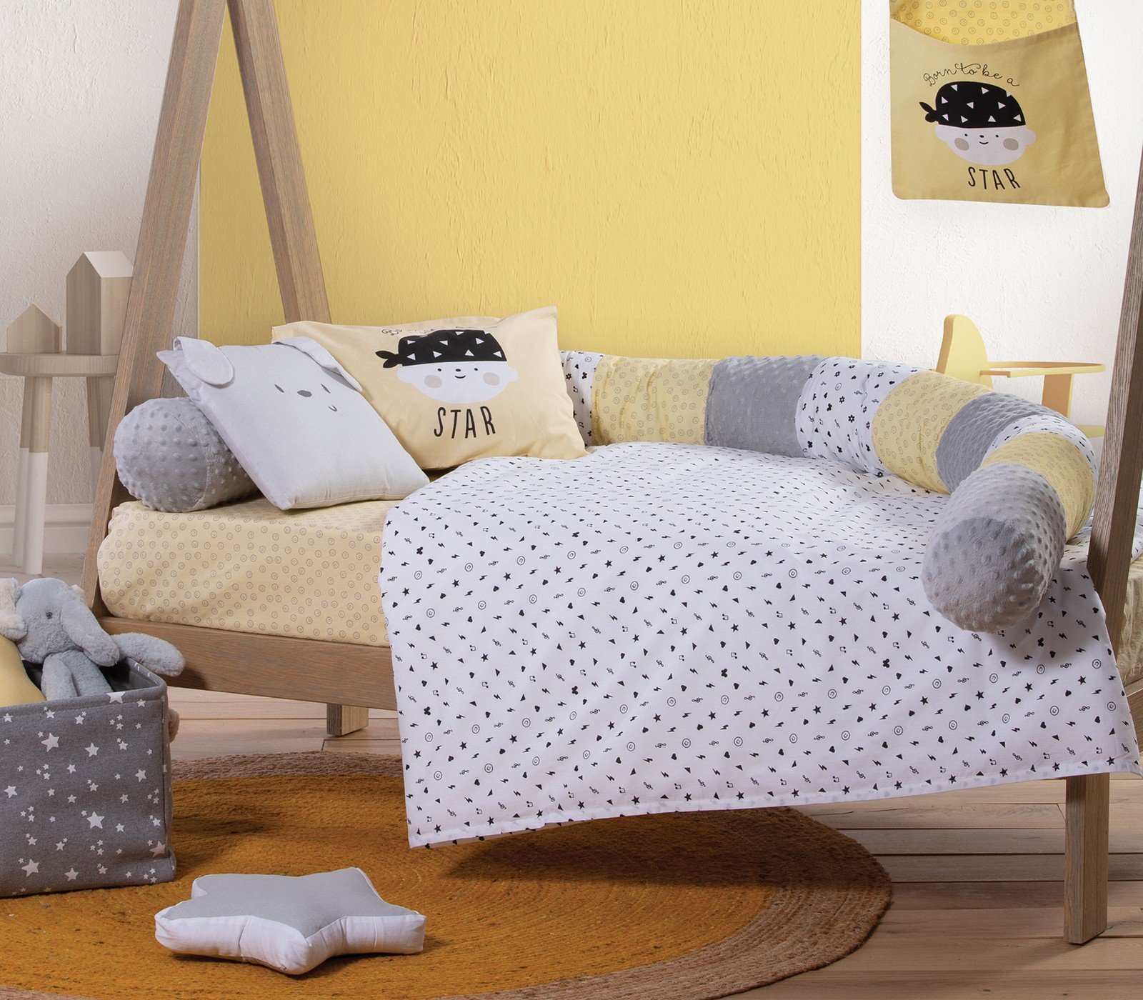 5205495513843 Σετ Σεντόνια Κούνιας 120×170 Nef Nef Rock Star Boy Yellow - Image 1