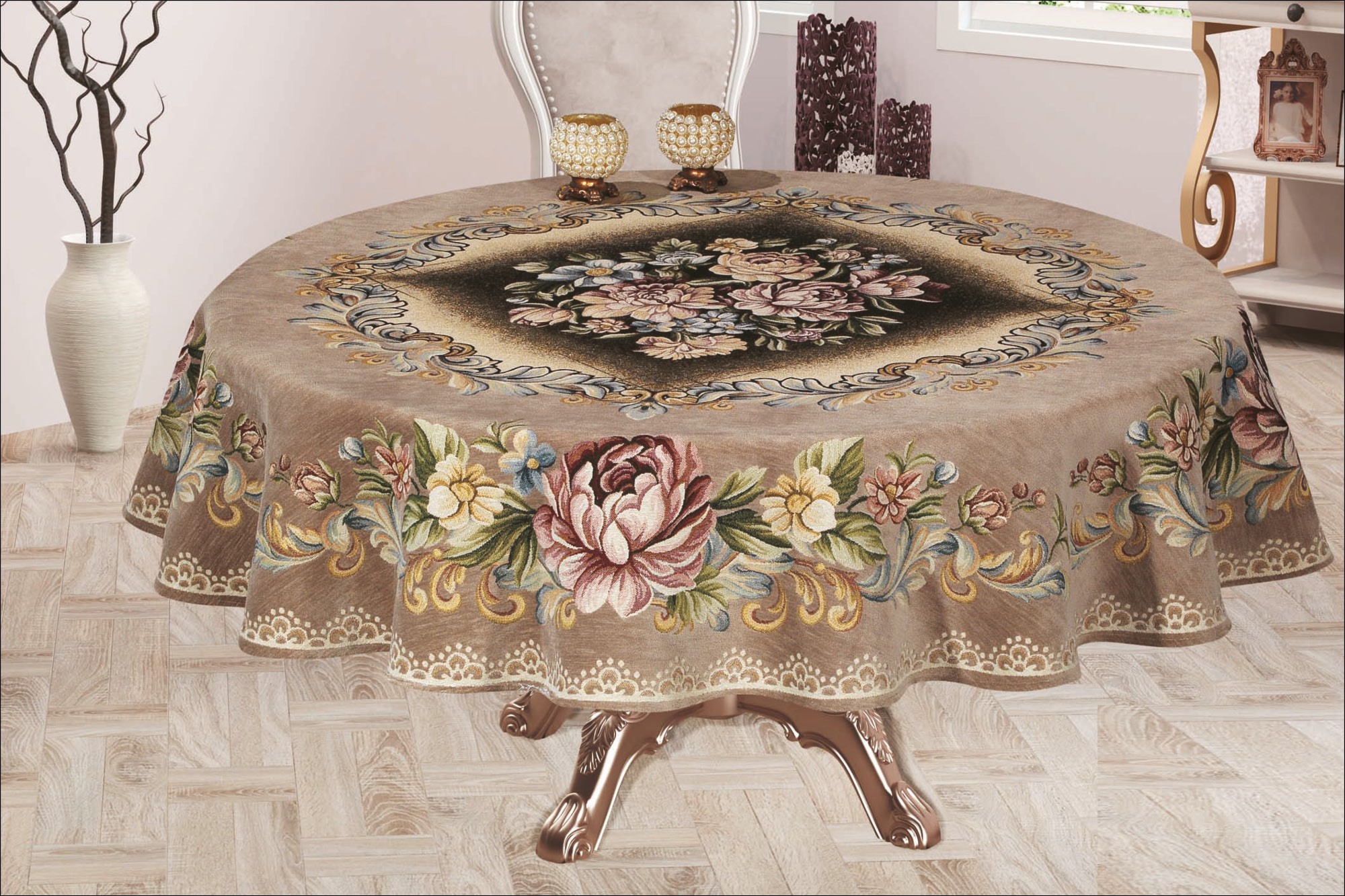 ροτόντα-δαμάσκο-βελούδο-μπεζ Ροτόντα Ø160 Βελούδο Δαμάσκο μπεζ - Image 1