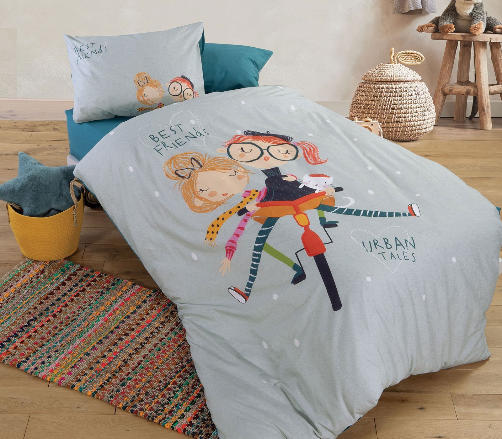 5205495534152 Σετ Παπλωματοθήκη Μονή 160×220 Nef Nef Girl Friends Aqua - Image 1