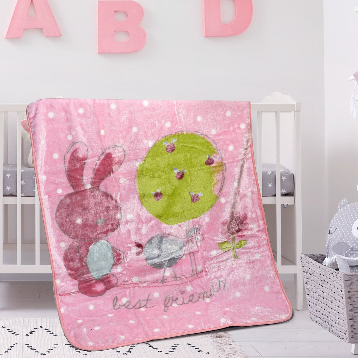 Cute,Baby,Room,Interior,With,Crib,And,Chest,Of,Drawers Κουβέρτα βρεφική Art 5256 110x140 Ροζ Beauty Home - Image 1