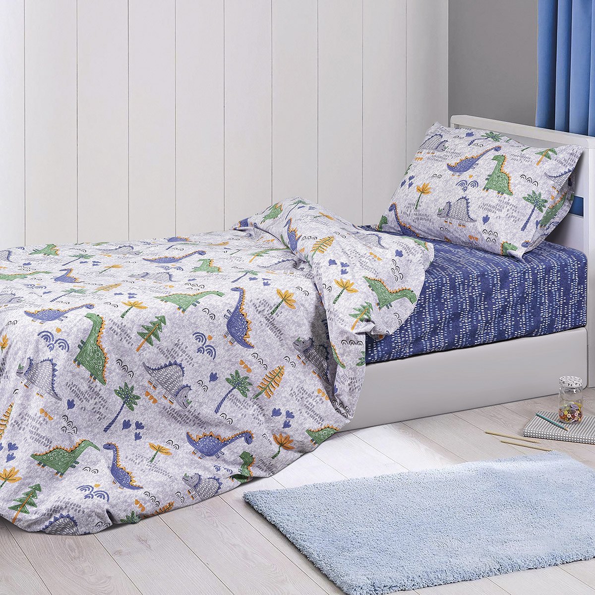 Comfortable,Bedroom,Interior Σετ παπλωματοθήκη μονή Dino Art 6181 160x240 Γκρι,Μπλε Beauty Home - Image 1