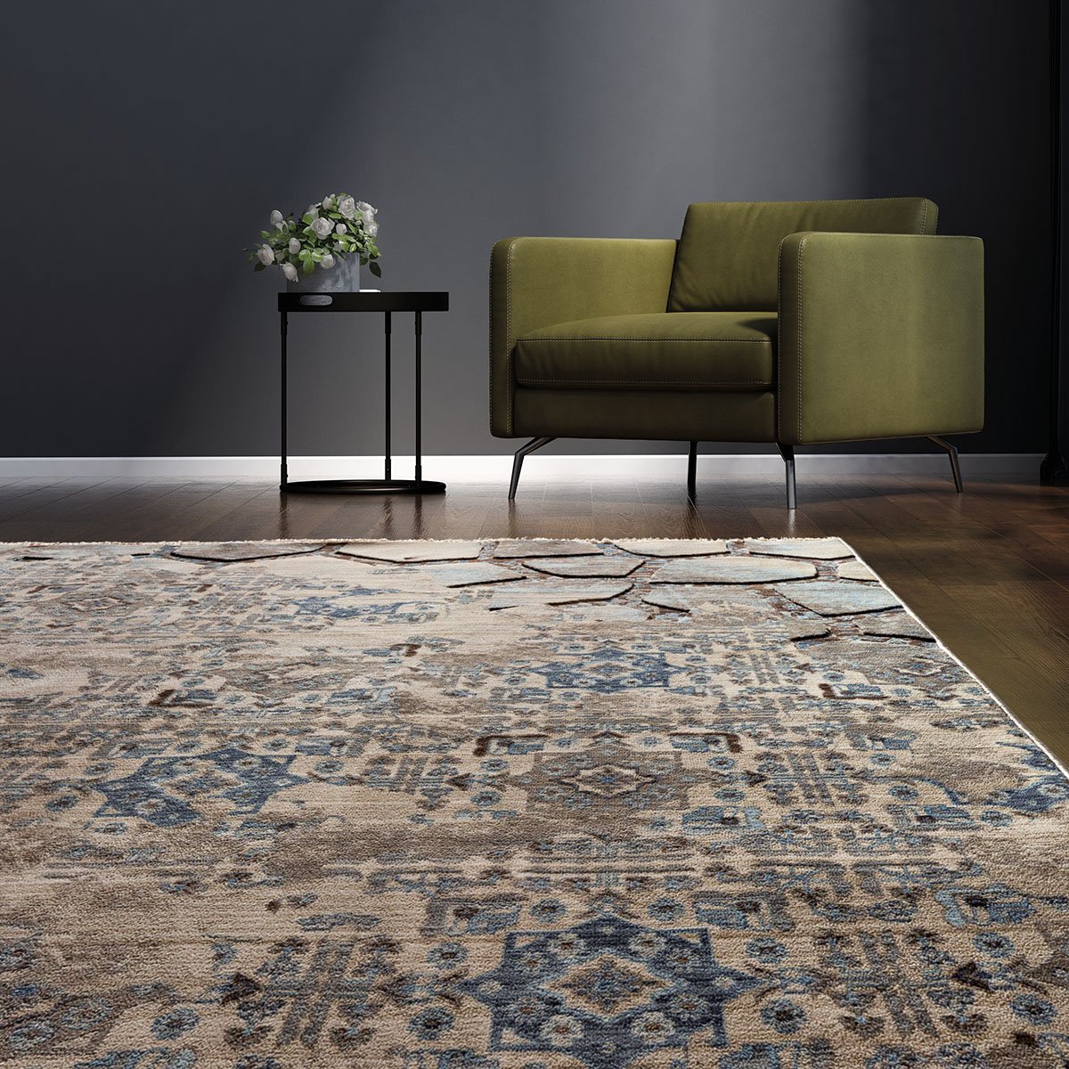 Minimal interior design of living room and black wall pattern ba Πατάκι Bliss Art 9625 0.67x1.30 Μπεζ,Μόκα,Μπλε Beauty Home - Image 1