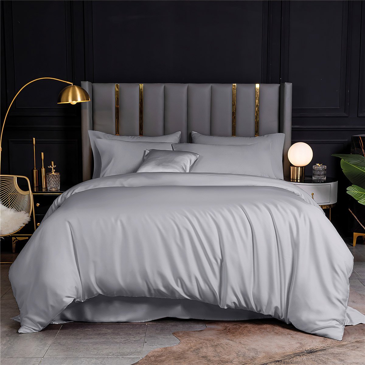 12051 Σετ παπλωματοθήκη υπέρδιπλη Bamboo 300tc Art 12051 Silver Fantasy 240x260 Γκρι Beauty Home - Image 1