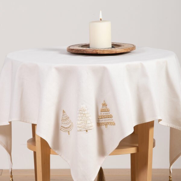 Χριστουγεννιάτικο Τραπεζομάντηλο 100×100 Nef Nef Gold Trees White