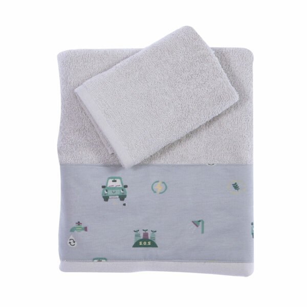 Σετ Πετσέτες Παιδικές 2 Τεμαχίων Nef Nef Green Car Grey