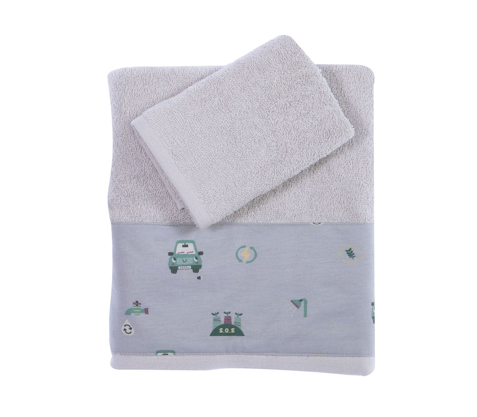 5205495562469 Σετ Πετσέτες Παιδικές 2 Τεμαχίων Nef Nef Green Car Grey - Image 1