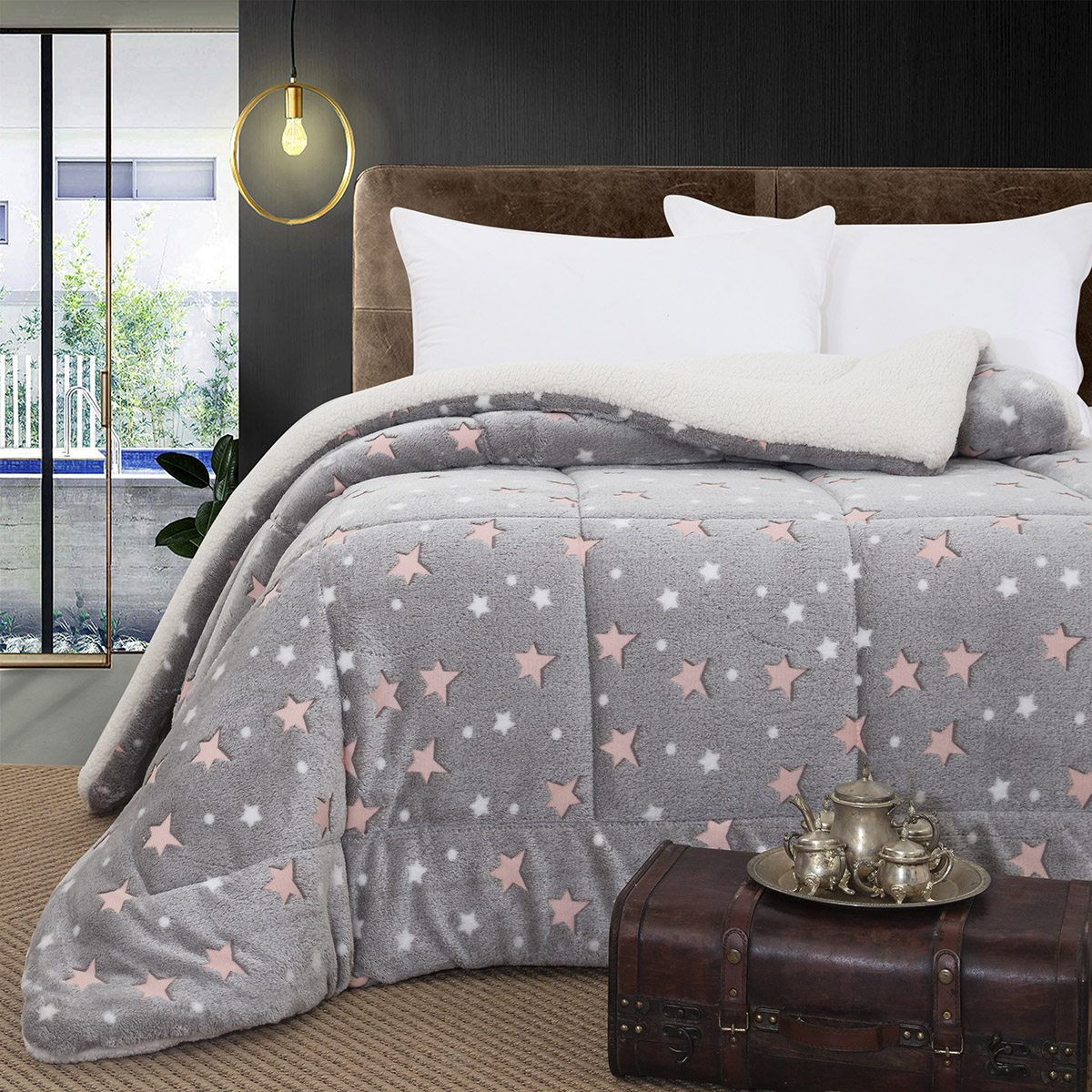 6271_Β Κουβερτοπάπλωμα μονό φωσφοριζέ Art 6271 160x220 Γκρι Beauty Home - Image 1