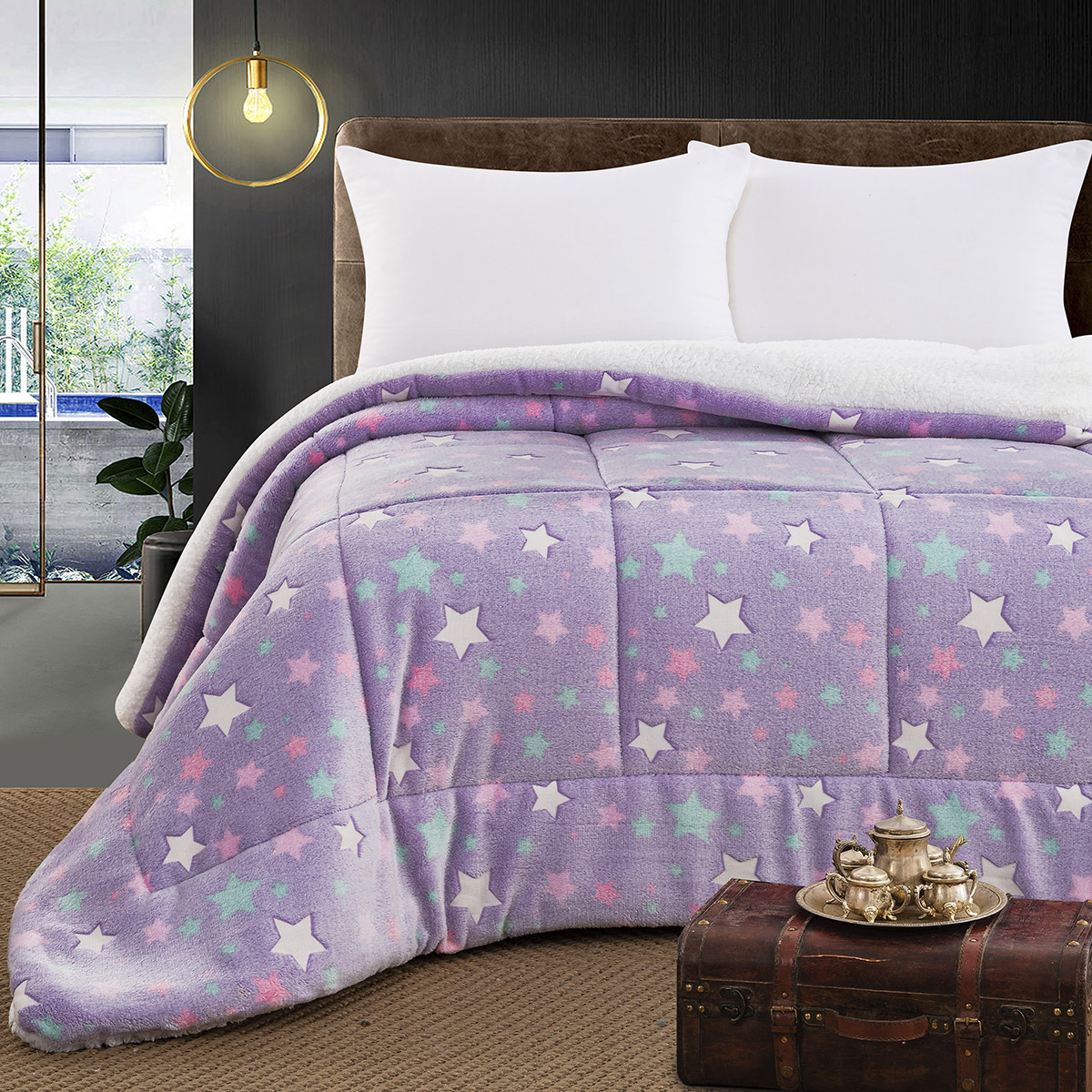 6273_Α Κουβερτοπάπλωμα μονό φωσφοριζέ Art 6273 160x220 Λιλά Beauty Home - Image 1