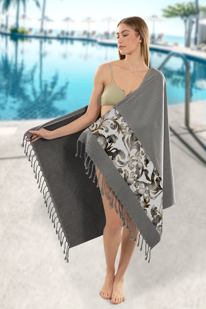 1130030124029 Πετσέτα Θαλάσσης 90×170 Guy Laroche Pestemal 20 Anthracite - Image 1