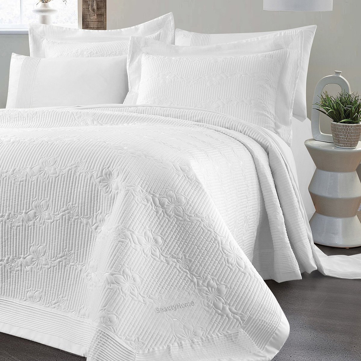 12505_white Σετ κουβερλί υπέρδιπλο Emelia Art 12505 230x250 Λευκό Beauty Home - Image 1