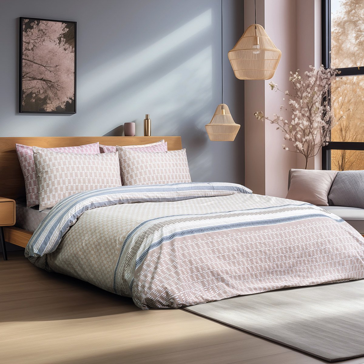 12185 Σετ σεντόνια υπέρδιπλα με λάστιχο Bermudas Art 12185 170x200+30 Μπεζ Beauty Home - Image 1