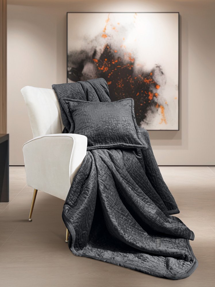 1133086224006 Σετ Ριχτάρι Καπιτονέ 130×170 & Μαξιλαροθήκη 40×40 Διακόσμησης Guy Laroche Bolzano Anthracite - Image 1