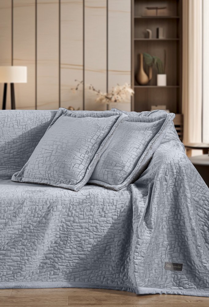 1133086224010 Σετ Ριχτάρι Καπιτονέ 130×170 & Μαξιλαροθήκη 40×40 Διακόσμησης Guy Laroche Bolzano Silver - Image 1