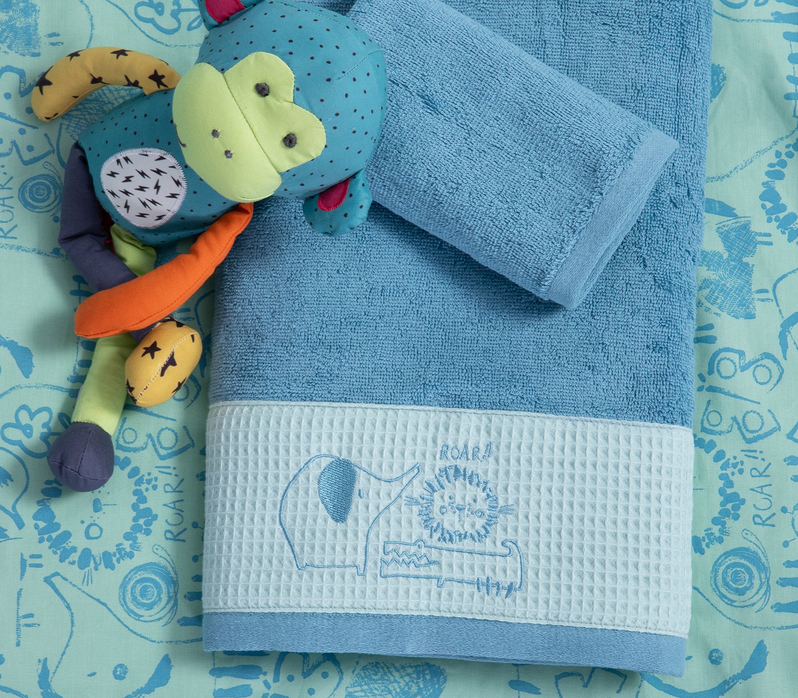 5205495594392 Σετ Πετσέτες Παιδικές 2 Τεμαχίων Nef Nef Jungle Combo Petrol - Image 1