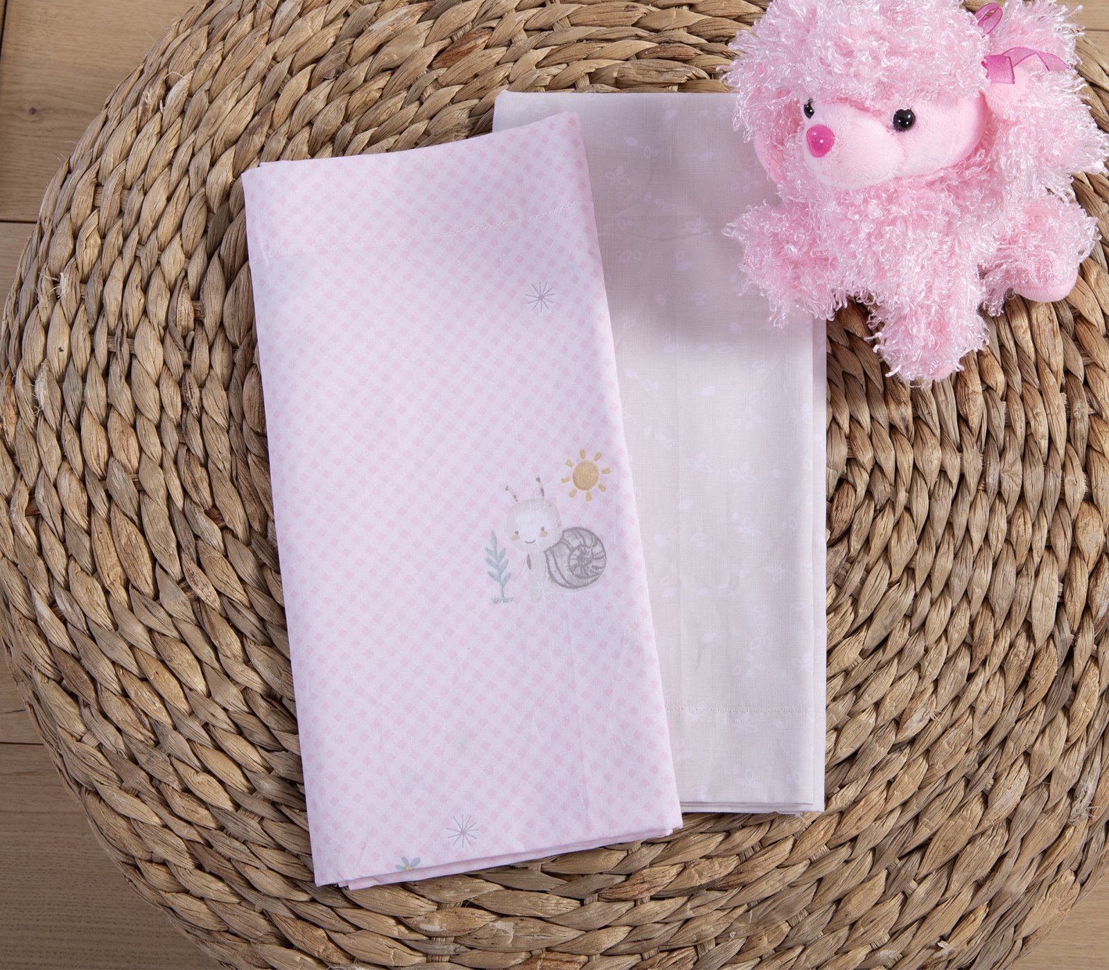 5205495594507 Σετ Σεντόνια Βρεφικά Λίκνου 70×120 Nef Nef Cute Snail Pink - Image 1