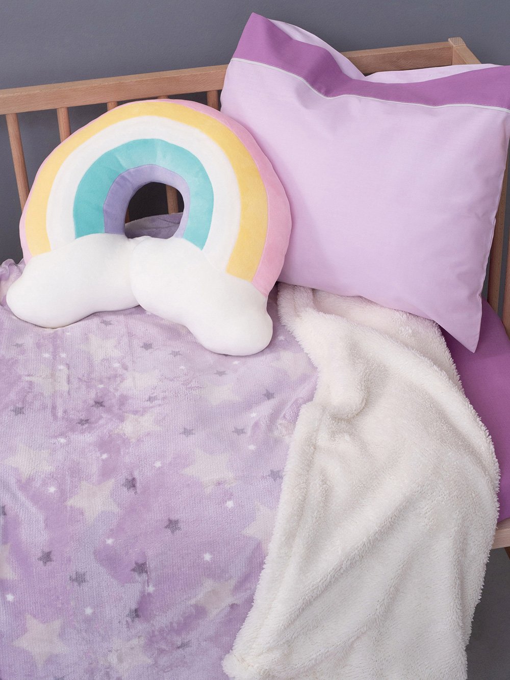 5205857203061_5 Κουβέρτα Λίκνου Flannel Fleece 80x90 SKY GIRL Μωβ Palamaiki - Image 1