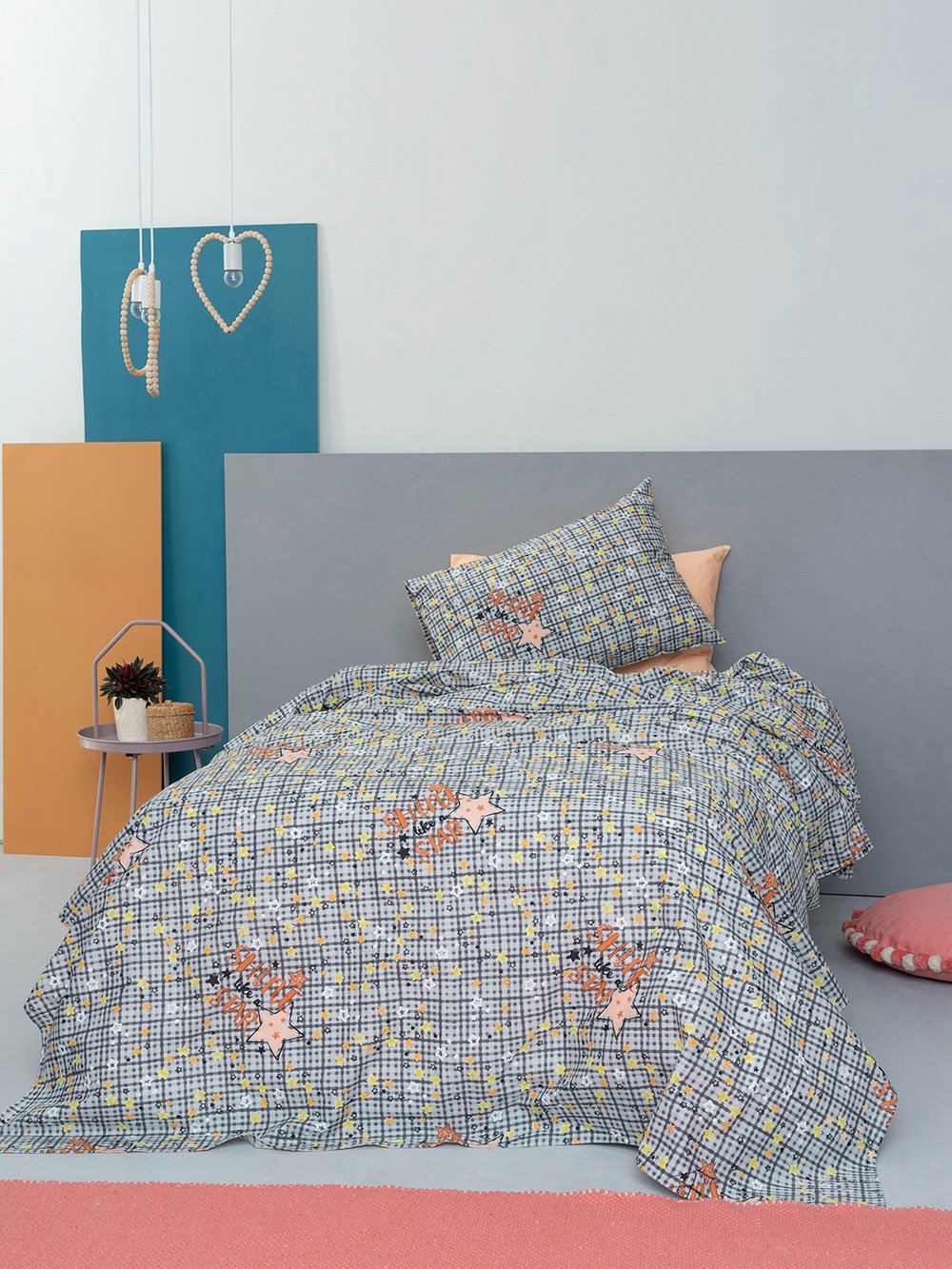 5205857230951_4 Σετ Παπλωματοθηκη Μονή Φωσφοριζέ 170x250 CLUSTER GREY Γκρι Palamaiki - Image 1