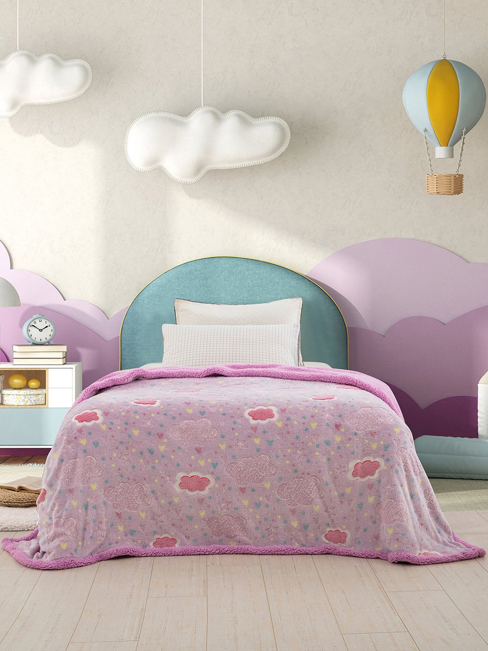 5205857236601_4 Κουβερτα Fleece Μονή Φωσφοριζέ 160x220 DOODLE Μωβ Palamaiki - Image 1