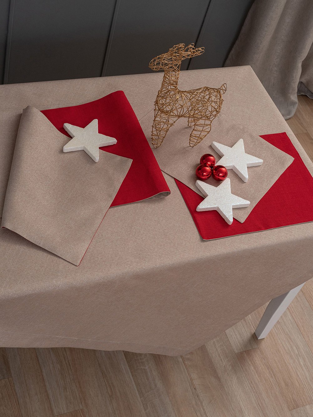 5205857241988_3 Τραπεζομαντηλο Christmas Collection 140x180 CD01 BEIGE Μπεζ Palamaiki - Image 1