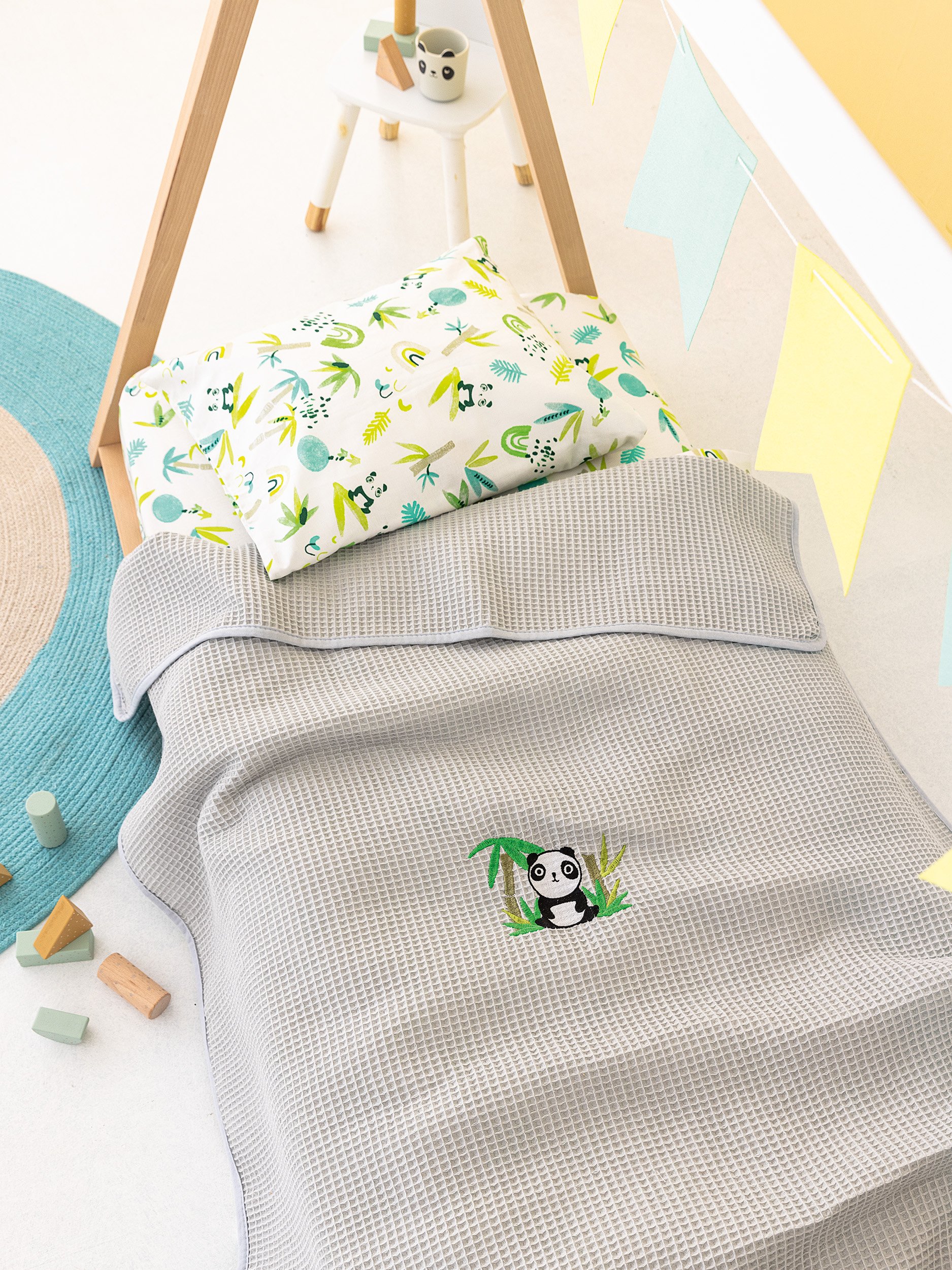 5205857261689_2 Κουβέρτα Πικέ Κούνιας Baby Blankets 100x150 CANDY FOG Γκρι Palamaiki - Image 1