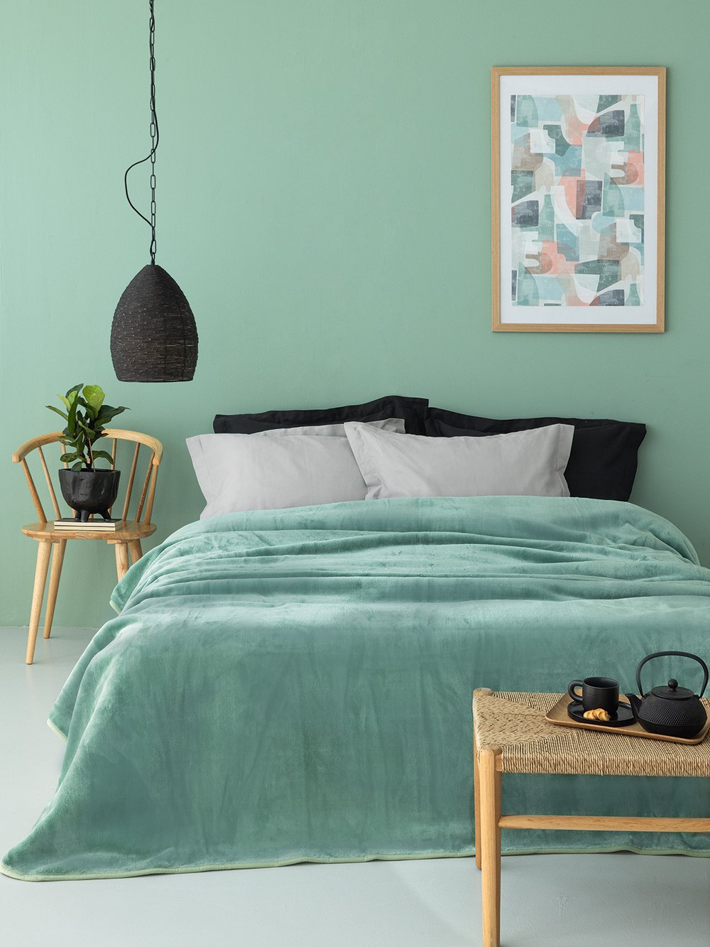 5205857269524_2 Κουβέρτα Βελουτέ 220x240 DREAM VELOUR/3 GREEN Πράσινο Palamaiki - Image 1