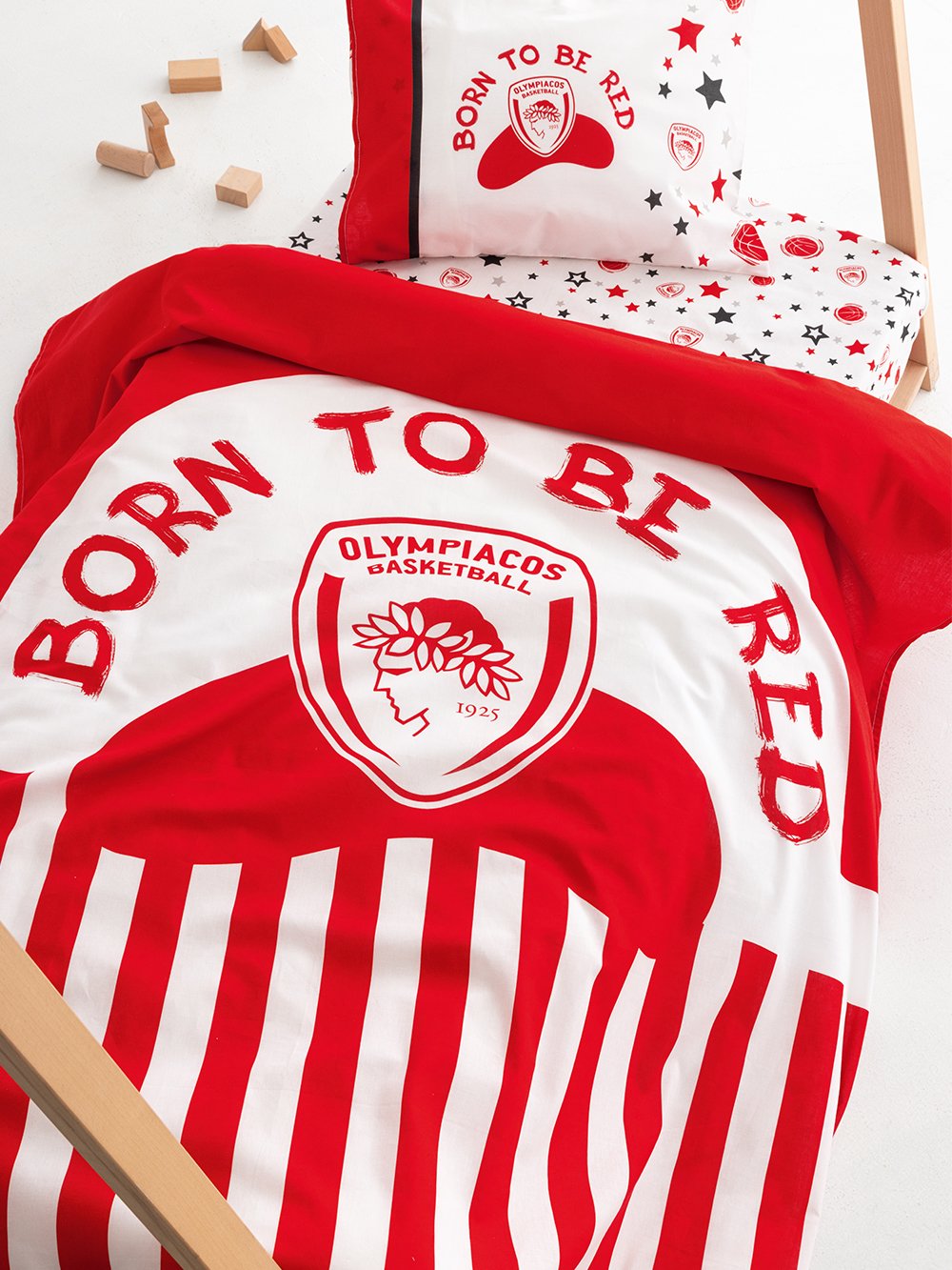 5205857280215_2 Σετ Σεντόνια Κούνιας Olympiacos B.C. 70x140+15 BC8 Με Λάστιχο Palamaiki - Image 1