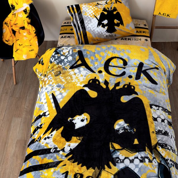Κουβέρτα Fleece Μονή DG 160x220 AEK Κίτρινο Palamaiki