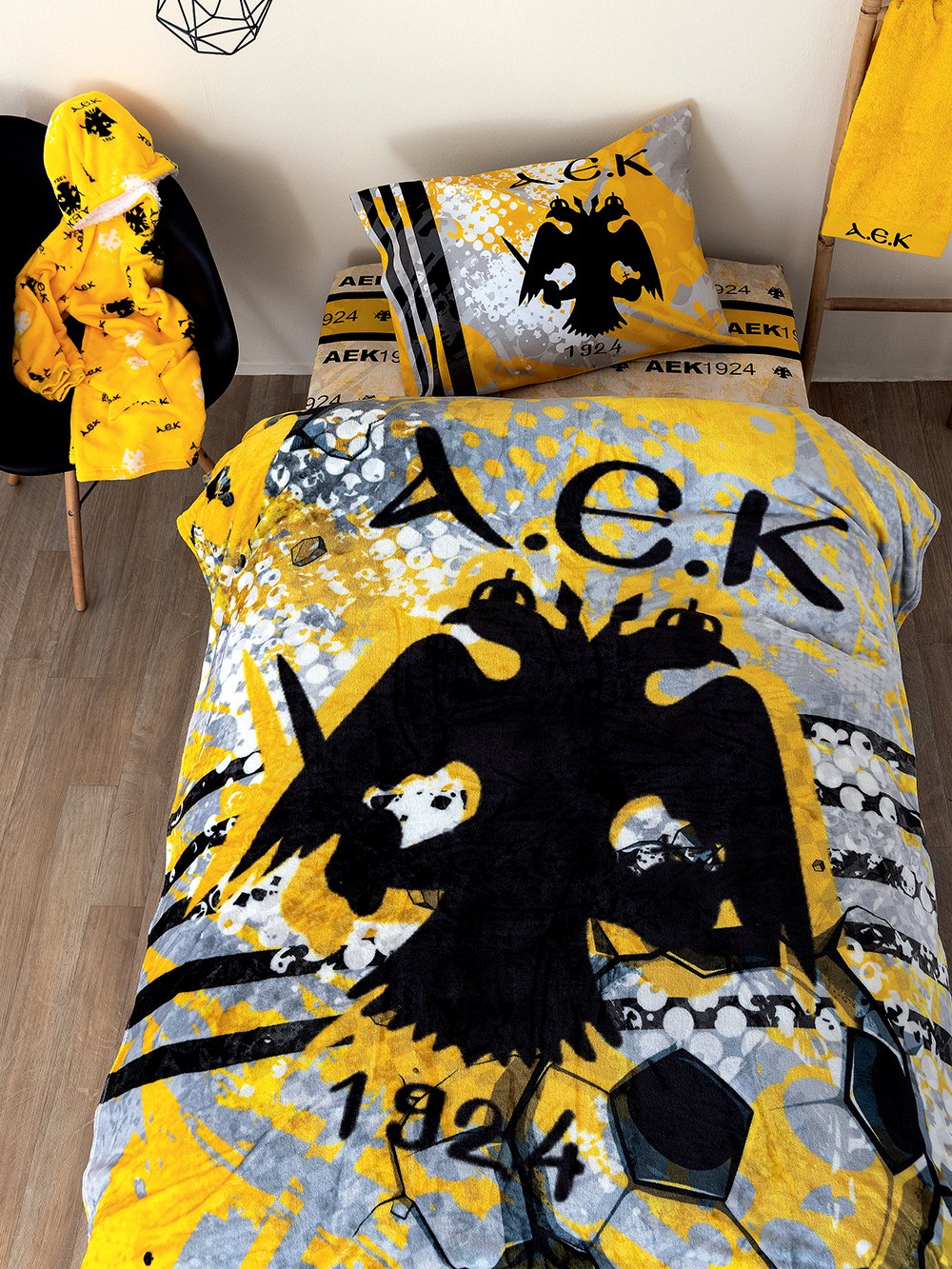5205857280987_2 Κουβέρτα Fleece Μονή DG 160x220 AEK Κίτρινο Palamaiki - Image 1