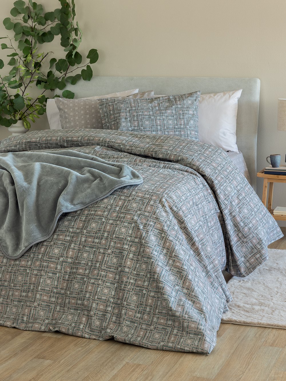 5205857282554_5 Σετ Σεντόνια Υπέρδιπλα Flannel Beauty 240x265 FB0228 Χωρίς Λάστιχο Γκρι Palamaiki - Image 1