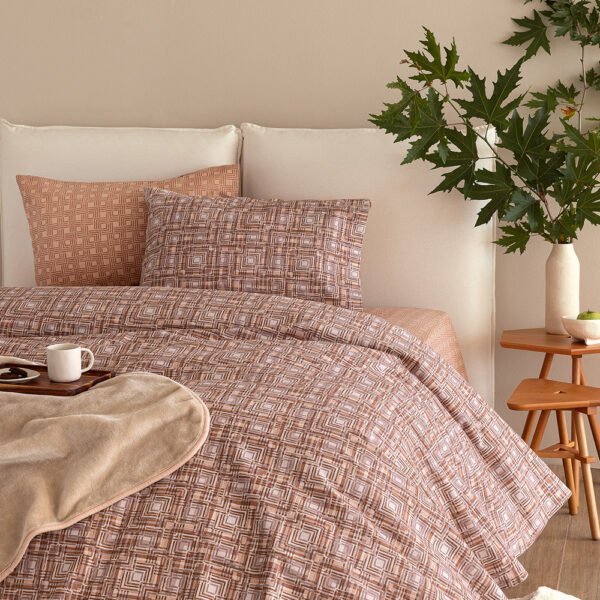 Σετ Σεντόνια Υπέρδιπλα Flannel Beauty 240x265 FB0229 Χωρίς Λάστιχο Σομόν Palamaiki