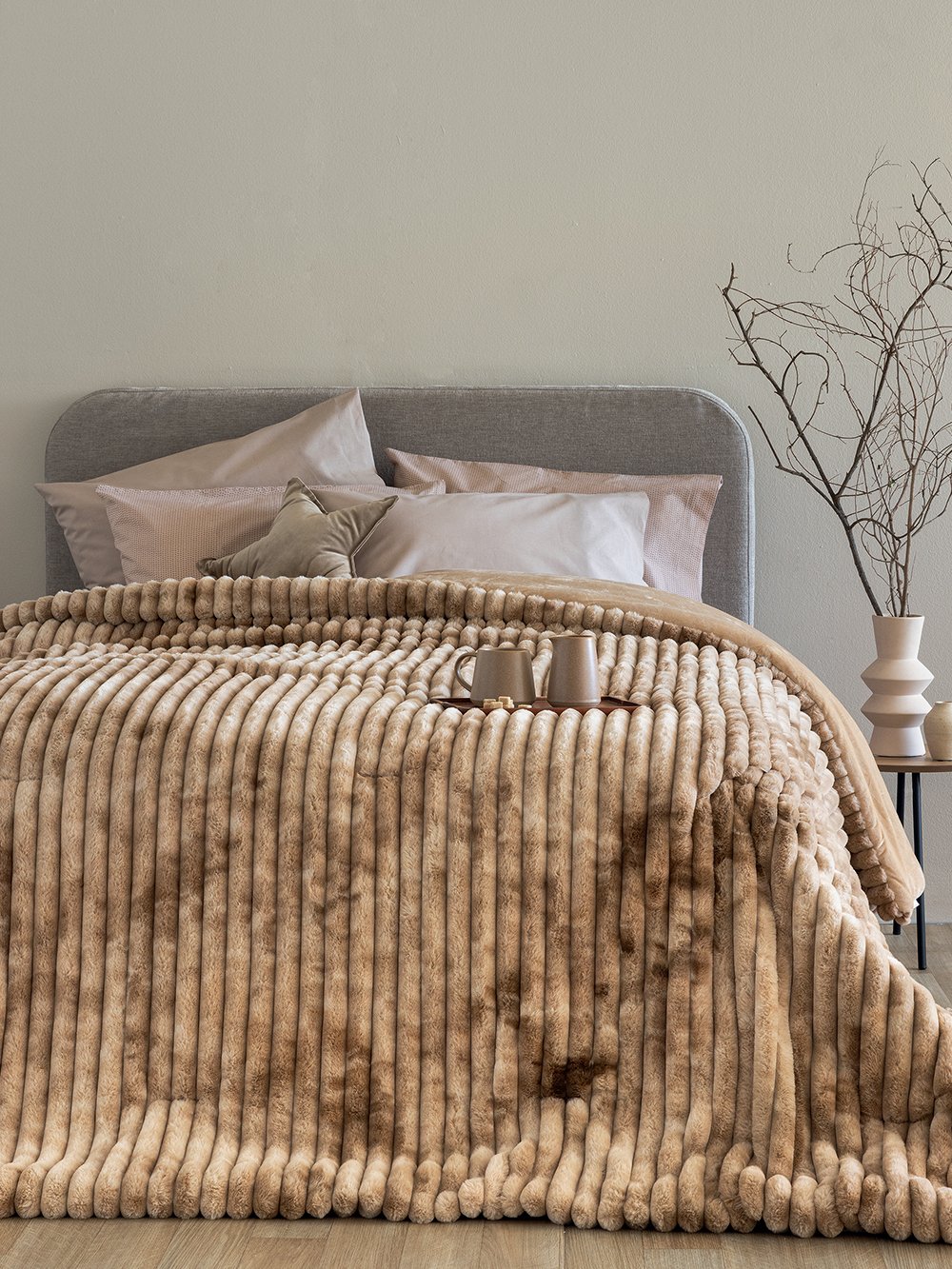 5205857283094_1_3 Κουβερτοπάπλωμα Υπέρδιπλο 220x240 TIDI/2 BEIGE Μπεζ Palamaiki - Image 1