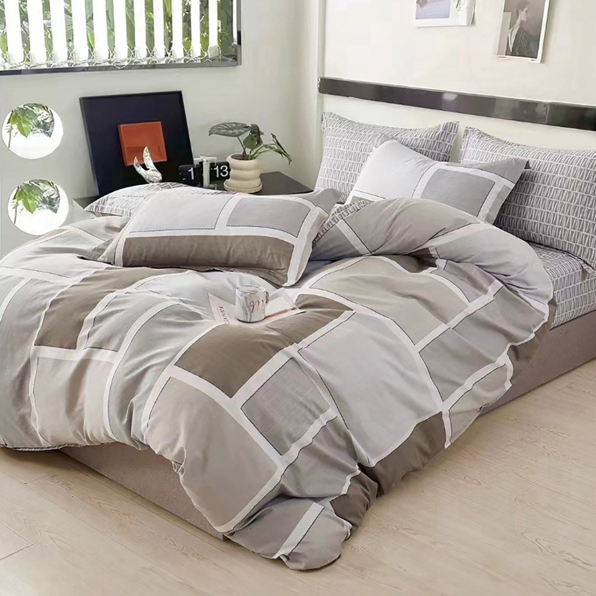 12601 Σετ σεντόνια υπέρδιπλα Art 12601 Luigi 230x260 Γκρι,Μπεζ Beauty Home - Image 1