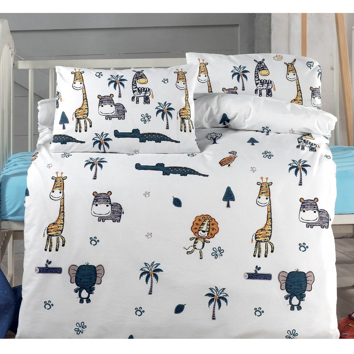 5615 Σετ σεντόνια βρεφικά Art 5615 100x150 Τυρκουαζ,Εμπριμέ Beauty Home - Image 1