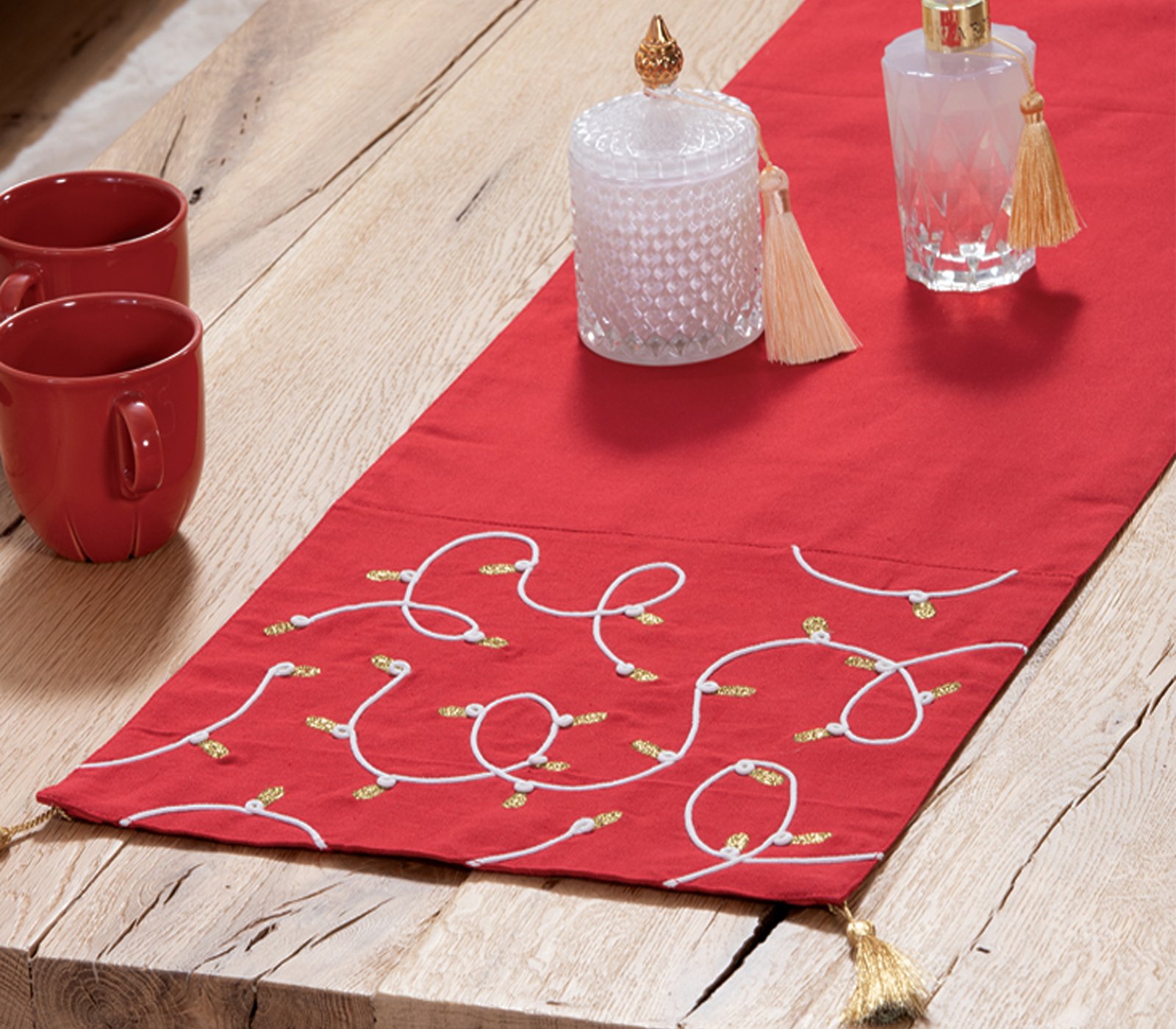 036681-1 Χριστουγεννιάτικο Runner 33×150 Nef Nef Elegant Christmas Lights Red - Image 1