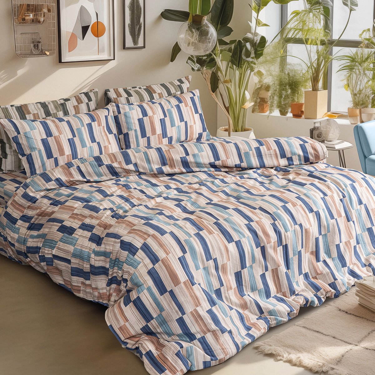 12633 Σετ σεντόνια φανελένια King Size Candy Art 12633 270x260 Μπεζ,Μπλε Beauty Home - Image 1