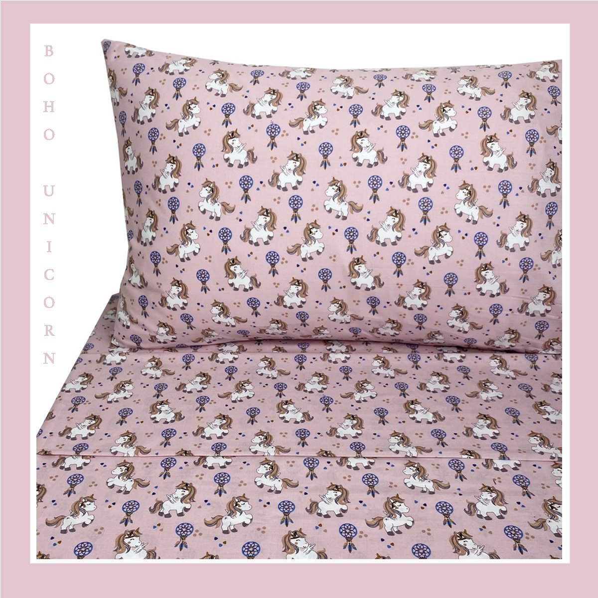 BOHO-UNICORN-FOTINO1 Παιδικά Σετ Σεντόνια Μονά 170x260 Boho Unicorn Astron Italy - Image 1