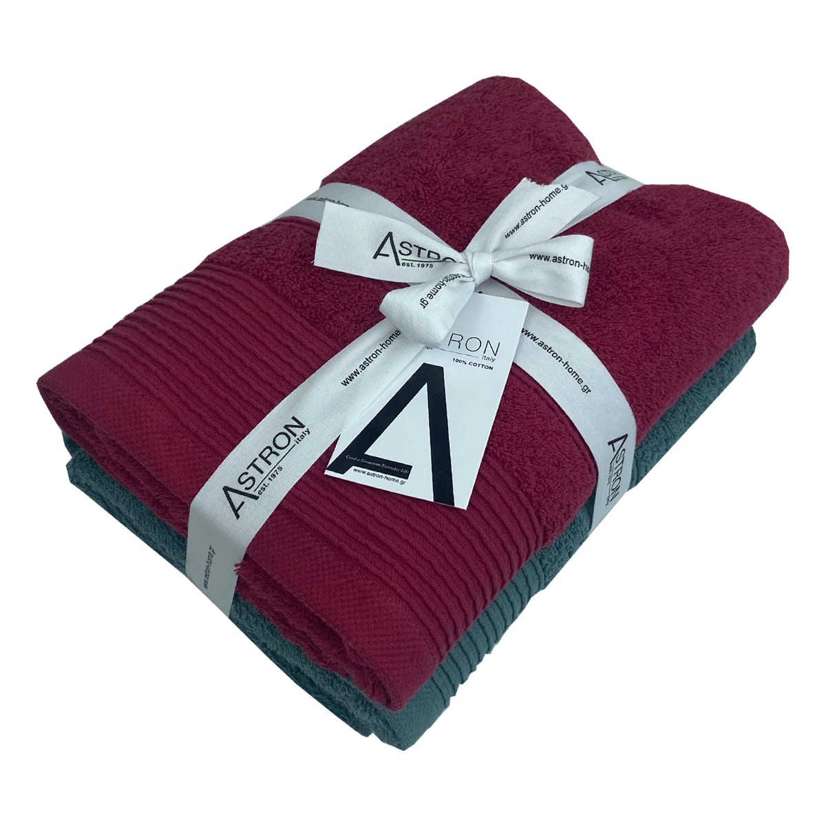 ΚΟΚΚΙΝΟ-ΠΡΑΣΙΝΟ-2 Πετσέτες Προσώπου Σετ 2 Τεμαχίων Bordeaux Green Astron Italy - Image 1