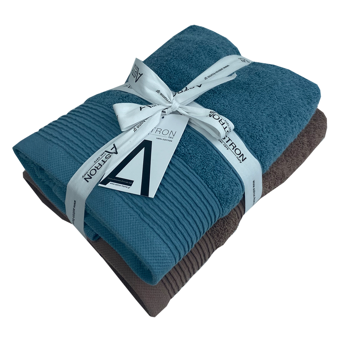 ΠΡΑΣΙΝΟ-ΚΑΦΕ-2 Πετσέτες Προσώπου Σετ 2 Τεμαχίων Petrol Cigar Astron Italy - Image 1