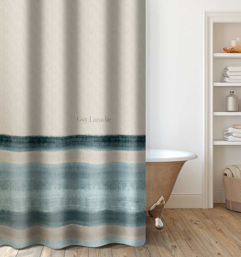 Bathroom Wall Mockup created with Generative AI Κουρτίνα Μπάνιου 180×185 Αδιάβροχη Guy Laroche Santiago Denim - Image 1