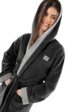 Μπουρνούζι Μακρύ Με Κουκούλα Guy Laroche Monogram Black - Image 5