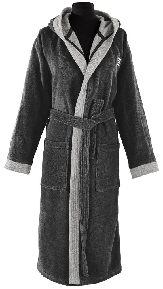 1131090212502_5 Μπουρνούζι Μακρύ Με Κουκούλα Guy Laroche Monogram Black - Image 1