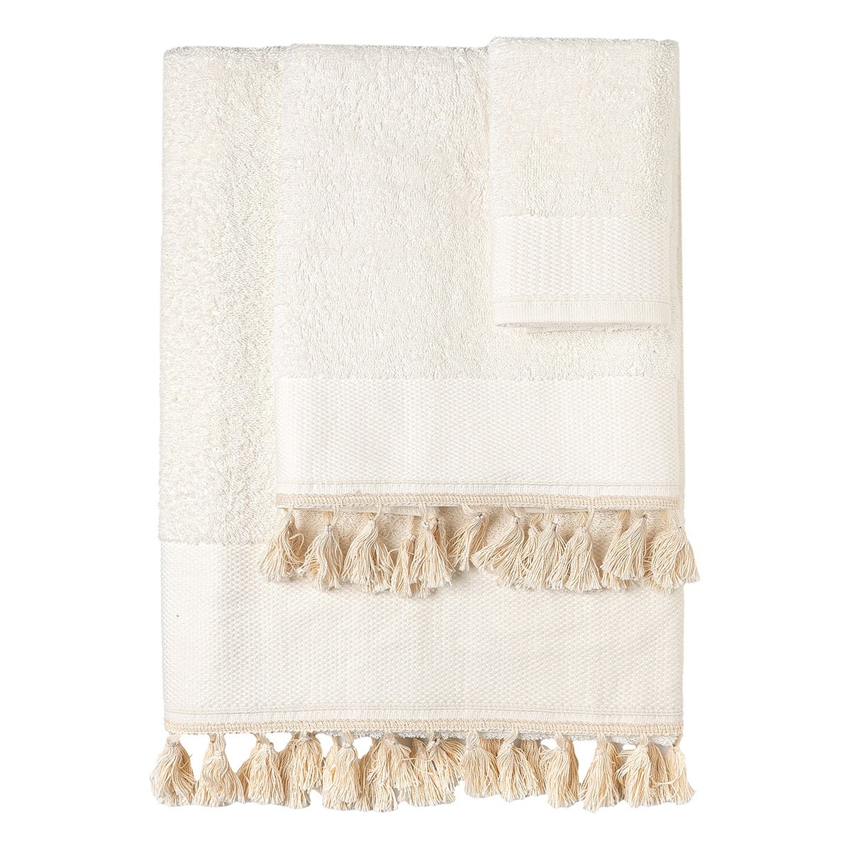 3442 Beauty Home Σετ πετσέτες 3τμχ με φουντάκια Art 3442 (30x50+50x90+70x140) Εκρού - Image 1