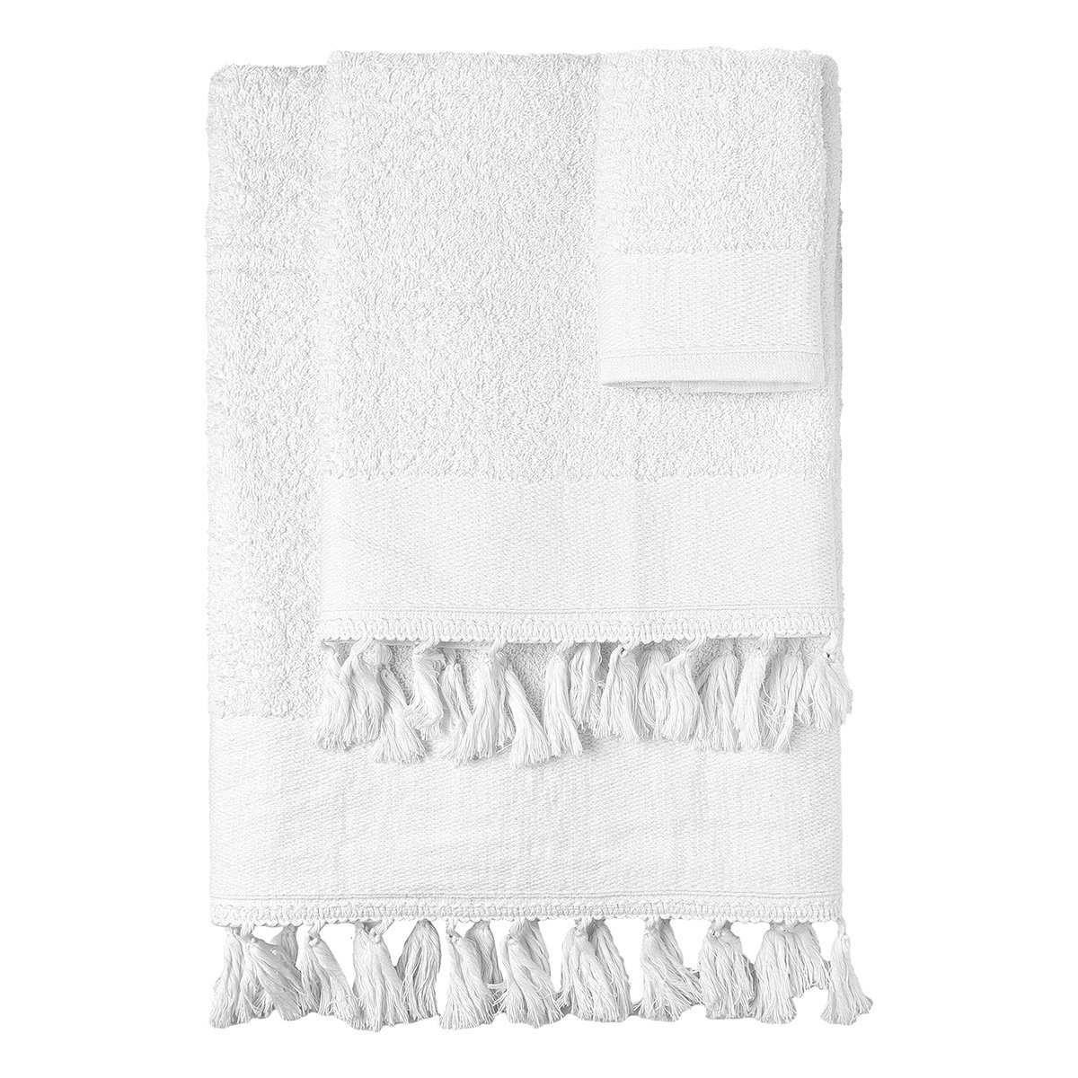 3443 Beauty Home Σετ πετσέτες 3τμχ με φουντάκια Art 3443 (30x50+50x90+70x140) Λευκό - Image 1