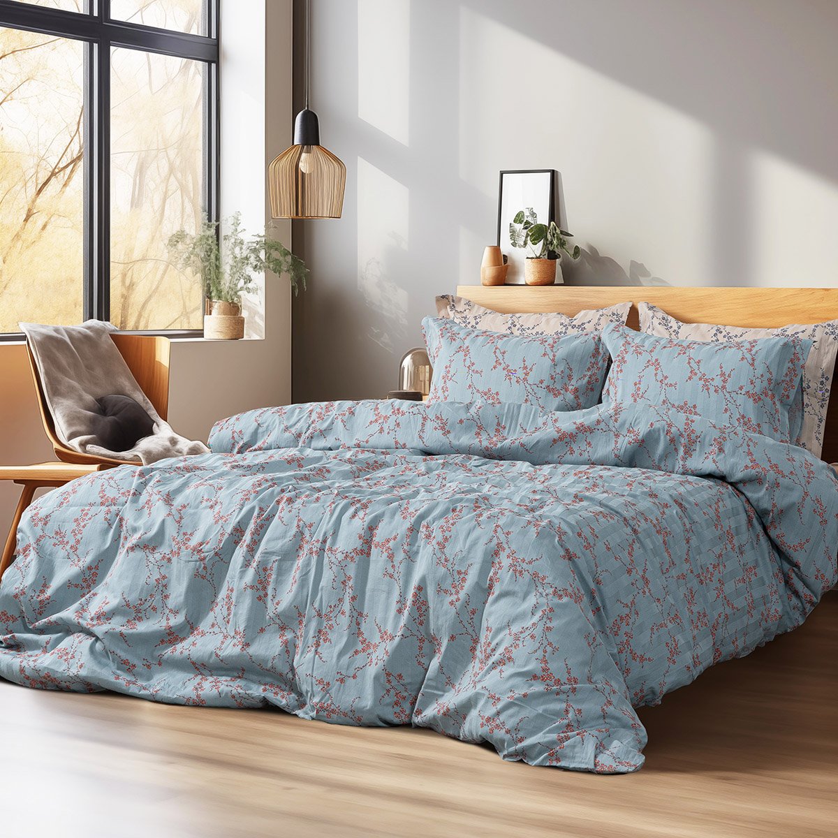 12211 Beauty Home Σετ παπλωματοθήκη υπέρδιπλη Art 12211 Emerald 100% Βαμβακοσατέν 300tc 230x250 Σιέλ - Image 1