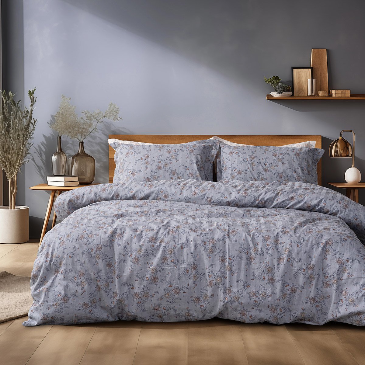 12212 Beauty Home Σετ σεντόνια υπέρδιπλα με λάστιχο Art 12212 Jasmine 100% Βαμβακοσατέν 300tc 170x200+30 Γκρι - Image 1